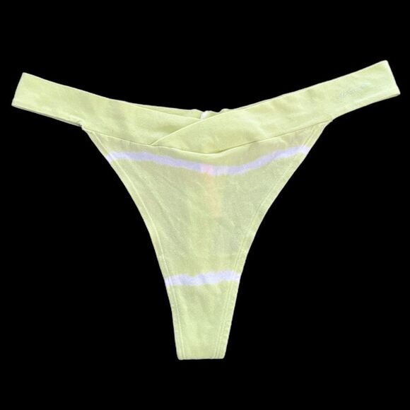Victorias Secret Pink Soft Cotton Thong Panty Script Logo green / white XXL - Picture 1 of 2